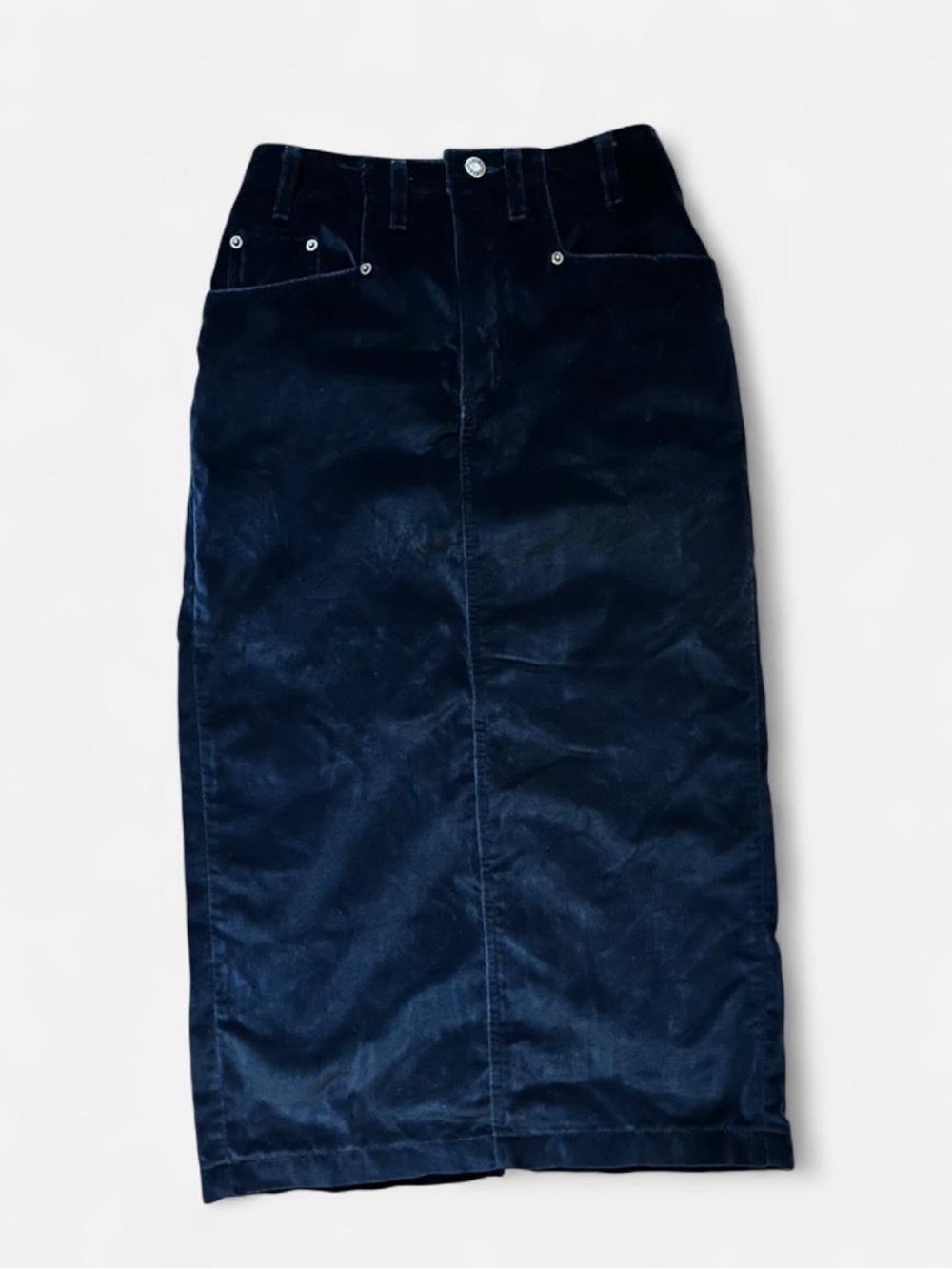 VTG Guess Navy Velvet Pencil Midi Skirt